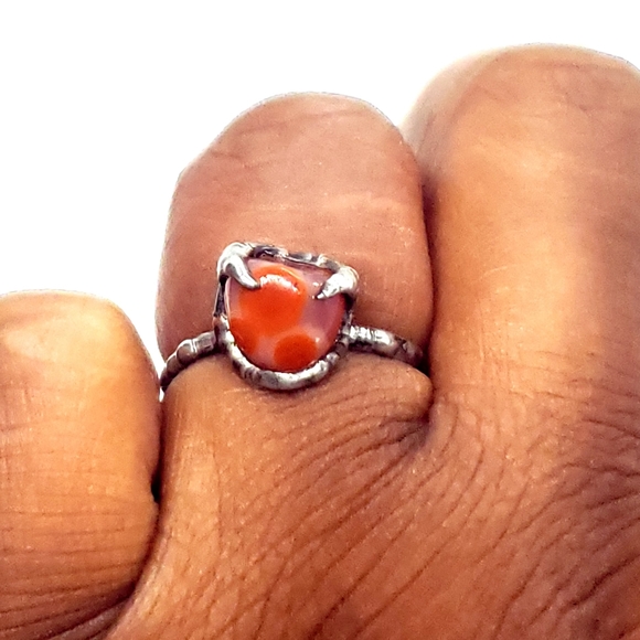 Carnelian crystal ring handmade gothic fantasy adjustable vampire fang Halloween - Picture 6 of 16